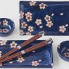 Sushi set z jedilnimi palčkami NAVY WITH PINK SAKURA, 4 kosi, MIJ