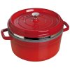 Lonec iz litega železa COCOTTE, 26 cm, z vložkom za kuhanje na pari, rdeč, Staub