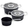 Set posode ADAMANT, stekleni pokrovi za lonce, set 3 kosov, črna, aluminij, Fissler