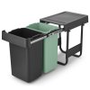 Vgradni koš za smeti SORT & GO, 2x 15 l, temno siva / žad zelena, plast, Brabantia