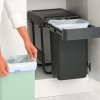 Vgradni koš za smeti SORT & GO, 2x 15 l, temno siva / žad zelena, plast, Brabantia