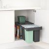 Vgradni koš za smeti SORT & GO 2x 10 l + 1x 20 l, temno siva / žad zelena, plast, Brabantia