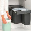 Vgradni koš za smeti SORT & GO 2x 10 l + 1x 20 l, temno siva / žad zelena, plast, Brabantia