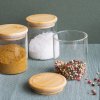 Kuhinjski kozarec za shranjevanje PKV-014, 180 ml, set 3 kosov, steklo / bambus, Pebbly